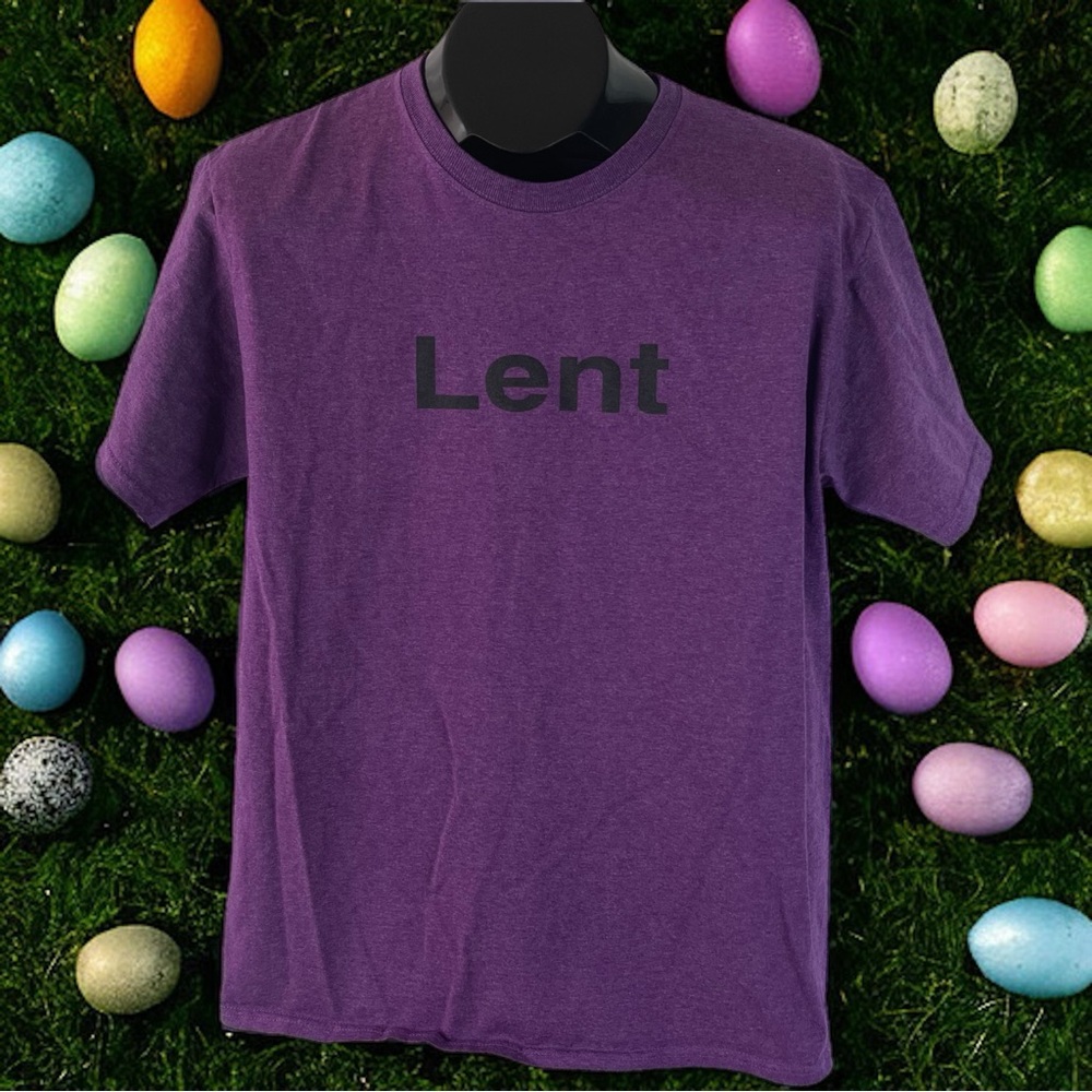 Black on Purple “Lent” T-Shirt Printed on Fruit of the Loom Men’s Size Medium - Picture 3 of 8